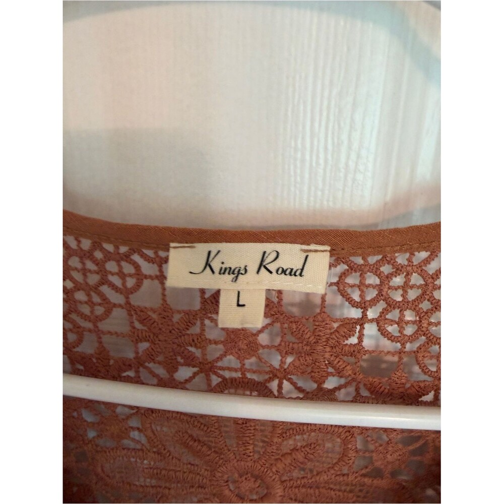 Kings Road Rust Boho Lace Yoke Long Sleeve Peasant Dress Tunic - Size L - Picture 5 of 8